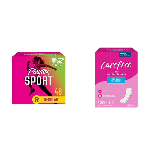 Playtex Sport Tampons, 48ct and Carefree Panty Liners, 120ct (Packaging May Vary)