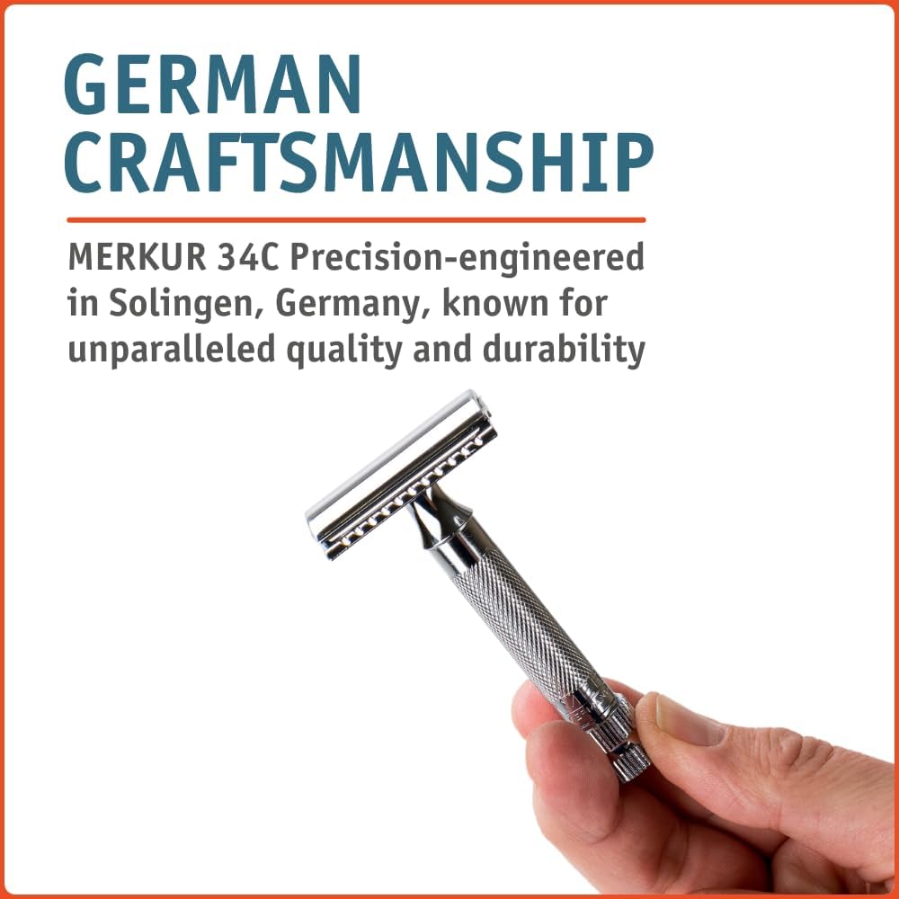 Merkur Mk34c Double Edge Razor with Heavy Duty Short Handle