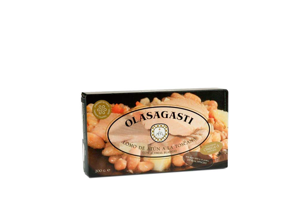 Olasagasti Tinned Tuna Fish Fillets a la Toscana, with White Beans. Ready-to-Eat Meal. 190 gr