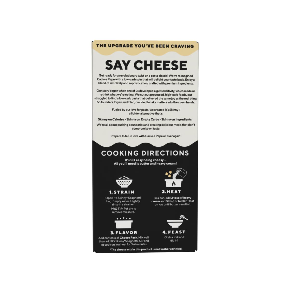 It’s Skinny Cacio e Pepe – Low Carb Pasta, Gluten Free, Non-GMO, Keto-Friendly, Only 3 Net Carbs & 2g of Fiber per Serving, with Organic Parmesan and Pecorino Romano Cheese Sauce, Ready in 5 Minutes (6 Packs)
