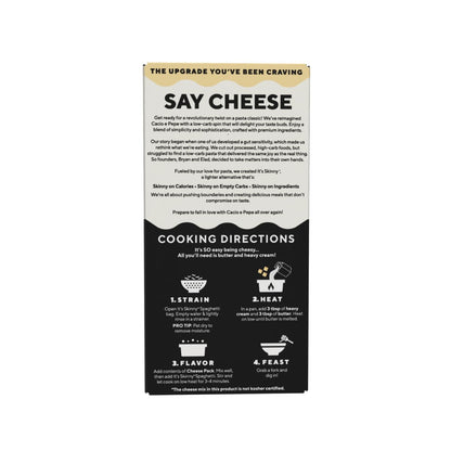 It’s Skinny Cacio e Pepe – Low Carb Pasta, Gluten Free, Non-GMO, Keto-Friendly, Only 3 Net Carbs & 2g of Fiber per Serving, with Organic Parmesan and Pecorino Romano Cheese Sauce, Ready in 5 Minutes (6 Packs)