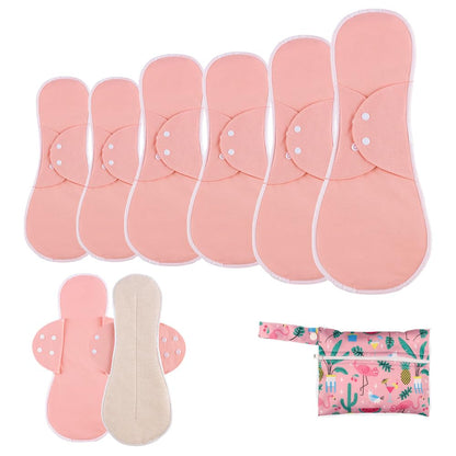 AIO Reusable Washable Cloth Menstrual Pads Sanitary Pad for Woman Large Size(4.13 * 10.23/4.72 * 11.8/5.51 * 13.4/6.3 * 14.96inch) Including 6 pcs Pads with 1 Wet Bag
