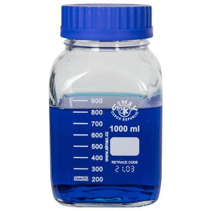 United Scientific™ SIMAX BSWM1000 GL80 Media/Storage Bottles, Wide Mouth, Square, 3.3 Borosilicate Glass, 1000mL (1L), 1 Each