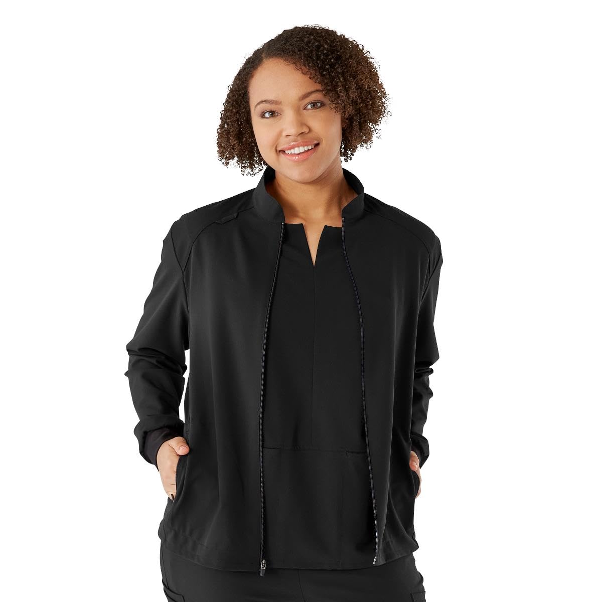 Medline Solano AVE Women's Athletic Fit Scrub Jacket, Black, Size X-Small, Each