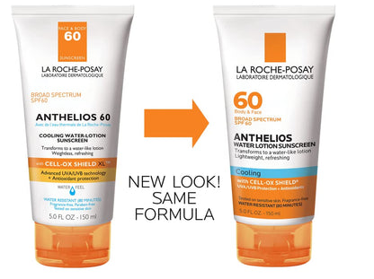 La Roche-Posay Anthelios Cooling Water Sunscreen Lotion for Face & Body, Broad Spectrum SPF + Antioxidants, Fast Absorbing Water-Like Texture, Oil Free Sunscreen, SPF 60, SPF 30