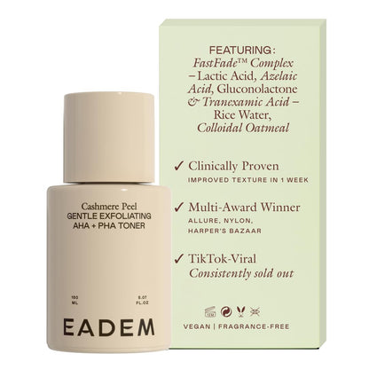 EADEM Gentle Exfoliating AHA & PHA Toner, Milky Rice Toner Exfoliant with Lactic, Azelaic, & Tranexamic Acid, Rice Water AHA Exfoliator & Pore Minimizer for Face and Body, 5.0 oz, Cashmere Peel