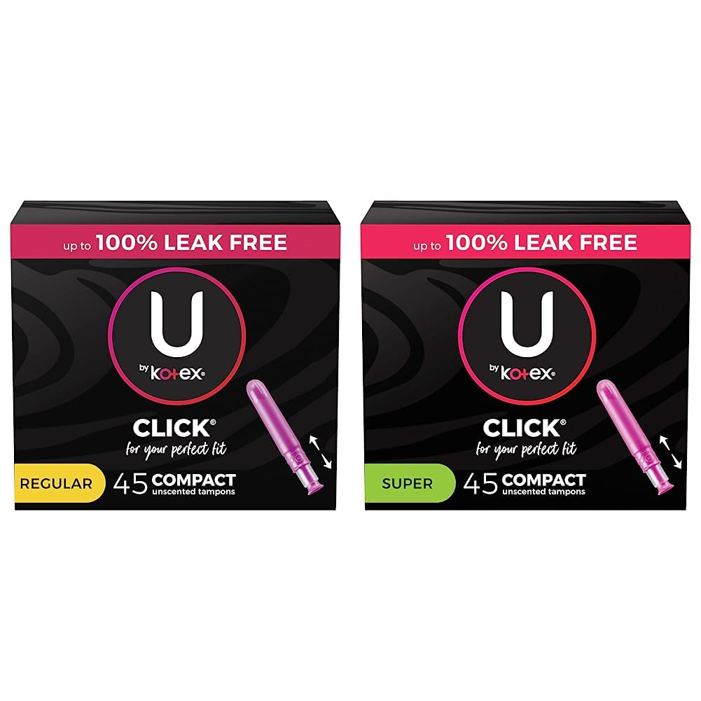 U by Kotex Click Compact Tampons, Regular Absorbency, Unscented, 45 Count & U by Kotex Click Compact Tampons, Super Absorbency, Unscented, 45 Count