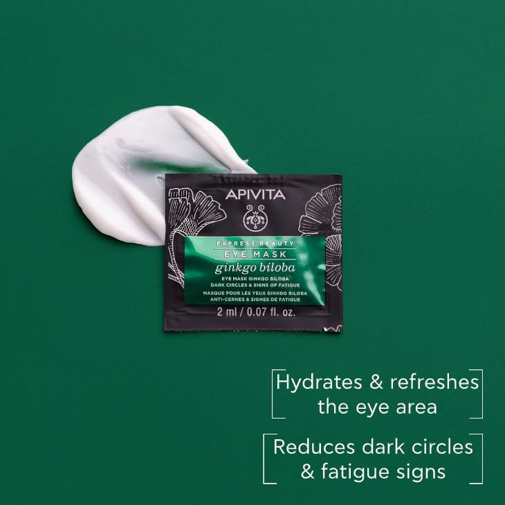 Apivita Express Beauty Ginkgo Biloba Eye Mask | Cooling Care for Dark Circles & Puffiness, (12 x 2 mL / 12 x 0.07 oz), 12 masks