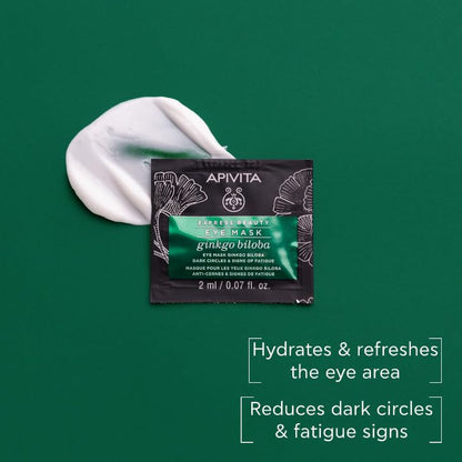 Apivita Express Beauty Ginkgo Biloba Eye Mask | Cooling Care for Dark Circles & Puffiness, (12 x 2 mL / 12 x 0.07 oz), 12 masks