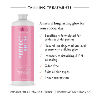 MineTan Spray Tan Solution | Perfect Bride | Best Wedding Bridal Sunless Tanning Solution | Natural, Long Lasting Medium Bronzed Glow | Intensely Moisturizing Salon Professional Formula | 33.8 Fl Oz