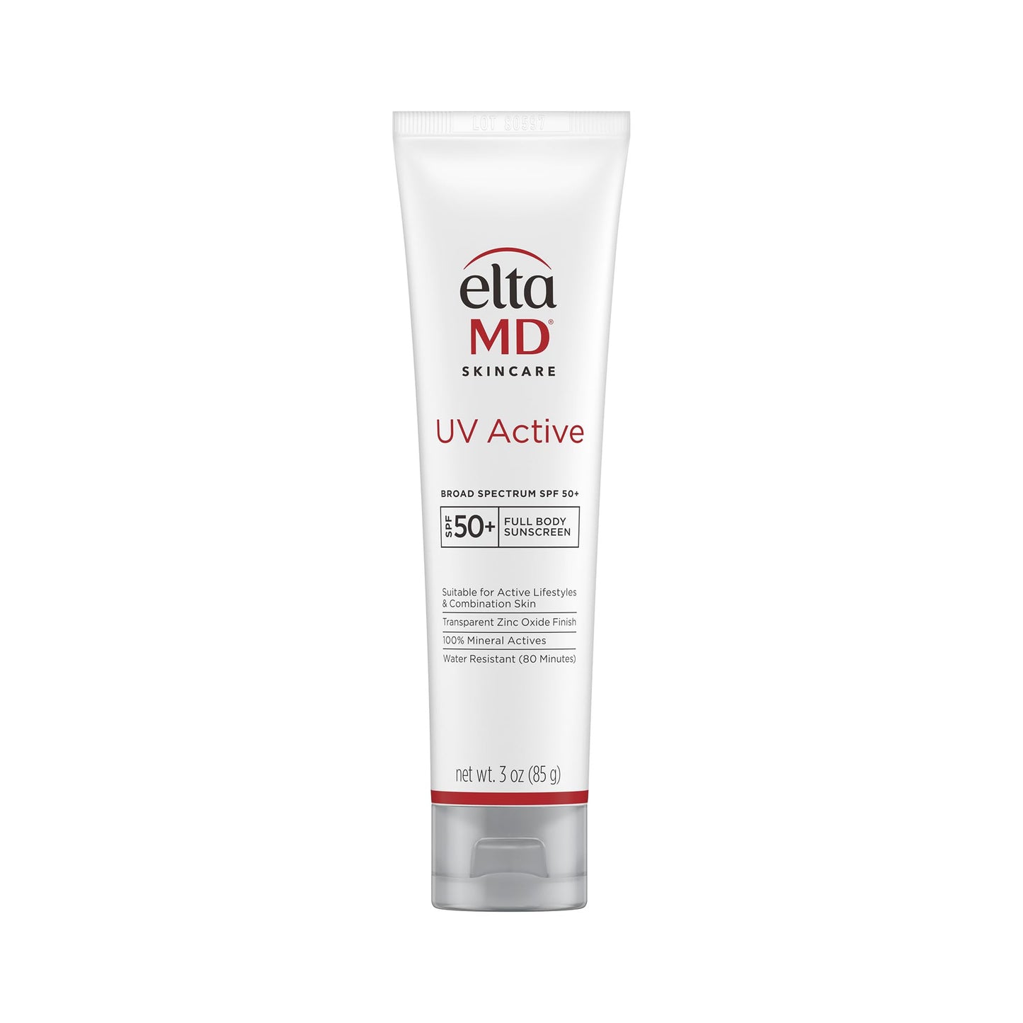 EltaMD UV Active Mineral Sunscreen with Zinc Oxide, SPF 50+, Water Resistant Sunscreen Up to 80 Minutes, 3.0 oz Tube