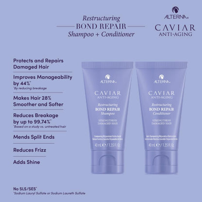 Alterna Haircare CAVIAR Anti-Aging Restructuring Bond Repair Travel Kit - Shampoo, Conditioner, Masque | Strengthens and Protects Damaged Hair
