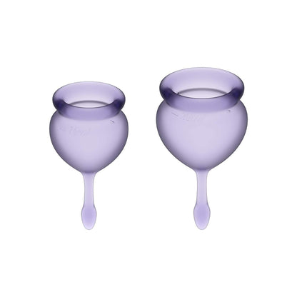 Satisfyer Feel Good Menstrual Cup - Reusable Period Cup with Removal Stem - Soft, Flexible Body-Safe Silicone, Easy Insertion & Removal - Includes 2 Cup Sizes for All Flows (Purple)
