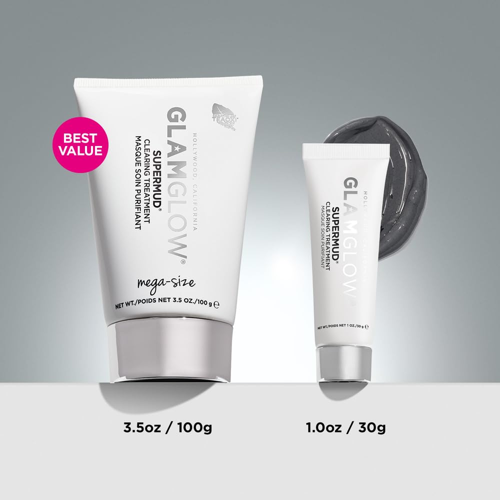 Glamglow SUPERMUD Instant Clearing Treatment Face Mask | Clearing Face Mask For Acne Prone Skin and Oiliness to help Minimize Pores | Activated Charcoal, BHA & AHAs