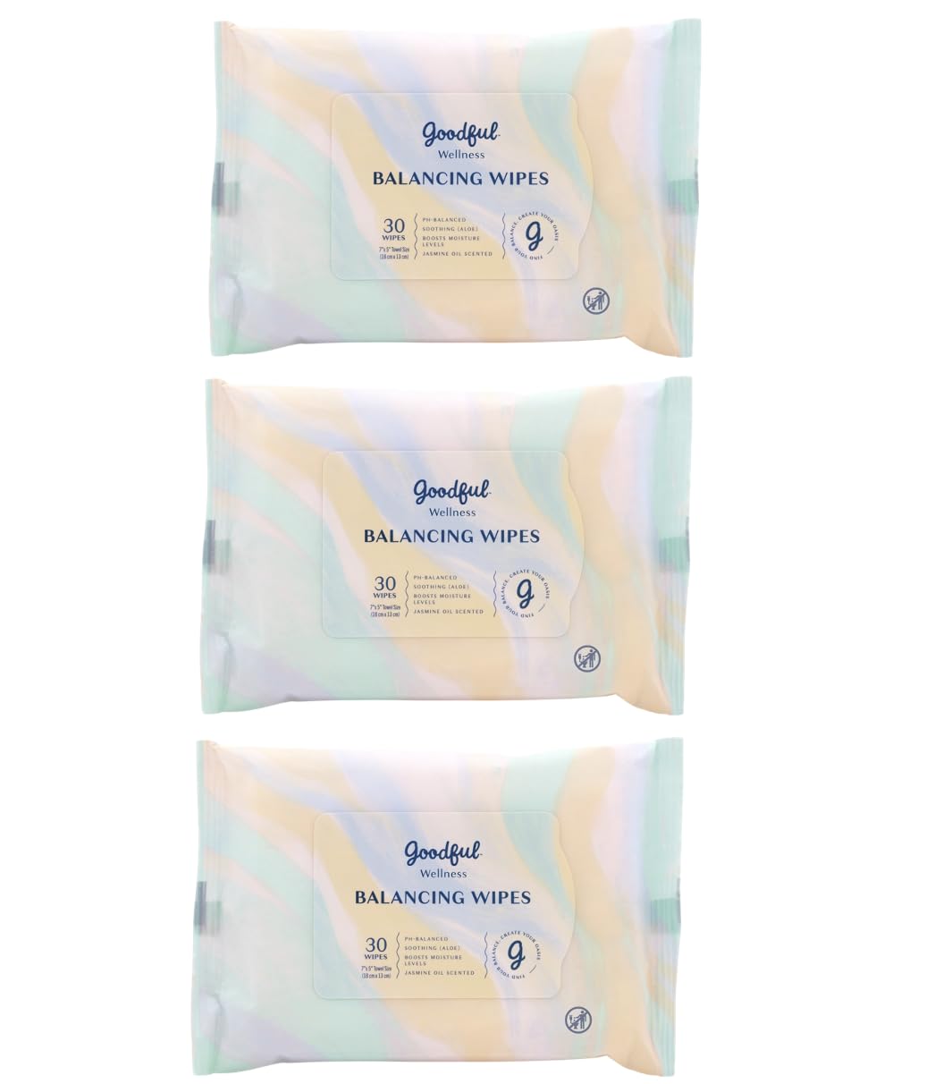 Goodful Wellness pH Balancing Wipes, 30 Count (Pack of 3) Hypoallergenic Feminine Wipes, Gentle pH Balanced Wipes Women, Unscented Intimate Wipes