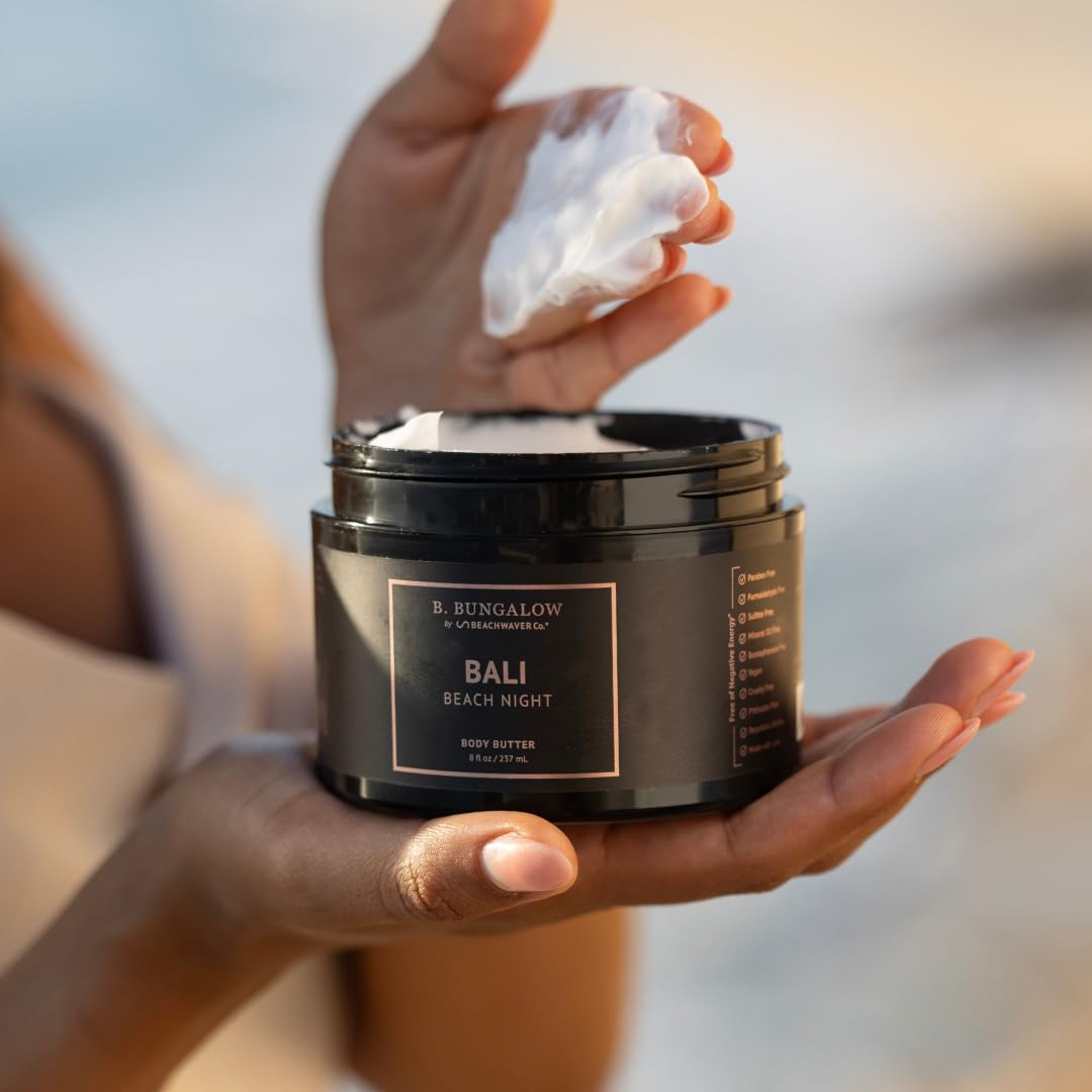 The Beachwaver Co. B. Bungalow Bali Beach Night Body Butter | Full Size (8 Oz) | Cloudberry Seed Oil, Vegan Squalane and Hyaluronic Acid | Sandalwood, Hawaiian Coconut & Tahitian Vanilla