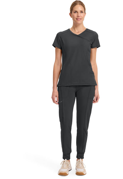 Cherokee Infinity Womens Mock Wrap Scrub Top, 4 Pockets, Rib-Knit Panel, Moisture-Wicking 360° Stretch - 2625A
