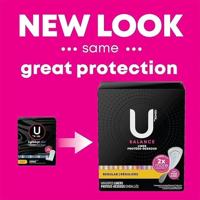 U by Kotex Curves Regular Liners 40 Each (Packs of 2)