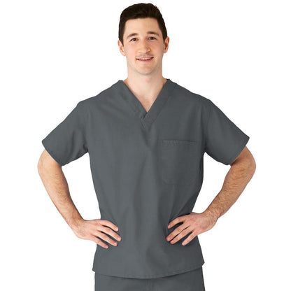 Medline 610NCCXS-CM AngelStat Unisex Reversible V-Neck Scrub Top with 2 Pockets, Charcoal, X-Small
