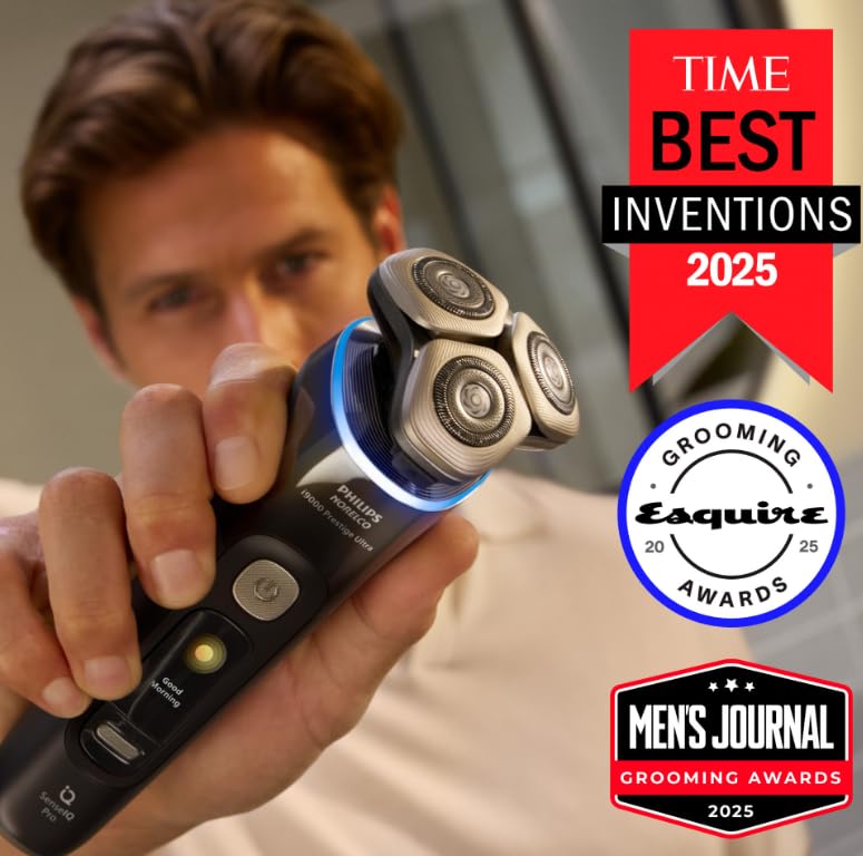 Philips Norelco Shaver i9000 Prestige Ultra, Wet & Dry Electric Shaver, Dark Slate, SenseIQ Pro Technology, Triple Lift & Cut System, 360 Rotating NanoTech Precision Blades, Quick Clean Pod, XP9402/86