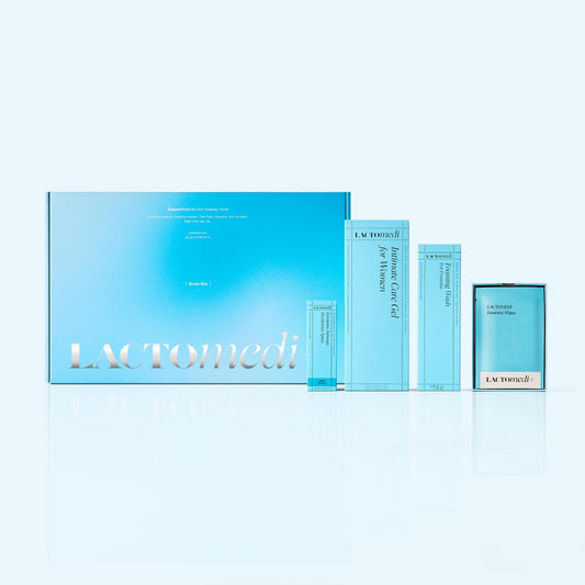 LACTOMEDI Bestie Box Intimate Care Kit – pH Balanced Feminine Hygiene Set with Intimate Care Gel, Foaming Wash, Deodorant Spray & Feminine Wipes for Daily Freshness