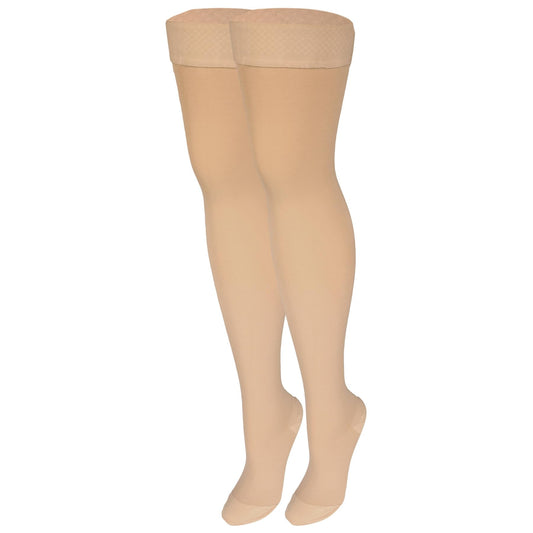 NuVein Medical Compression Stockings, 30-40 mmHg Support, Women & Men Thigh Length Hose, Closed Toe, Beige, Medium