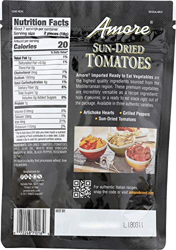 Amore Sun-Dried Tomatoes - Ready to Eat Snack Vegetables - 4.4 oz (Pack of 1)