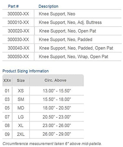 United Ortho 300010-07 Adjustable Neoprene Knee Support, Large