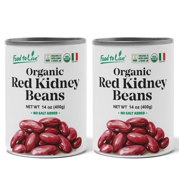 Food to Live Organic Italian Red Kidney Beans, 14 oz (Pack of 2) – Unsalted, Non-GMO, Vegan. Ready to Eat. Perfect for Salads, Soups, Pasta e Fagioli. Wholesale