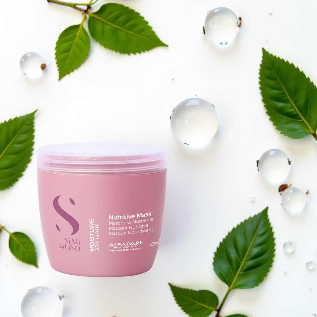 Alfaparf Milano Semi Di Lino Moisture Nutritive Mask for Dry Hair - Safe on Color Treated Hair - Sulfate, Paraben and Paraffin Free - Professional Salon Quality