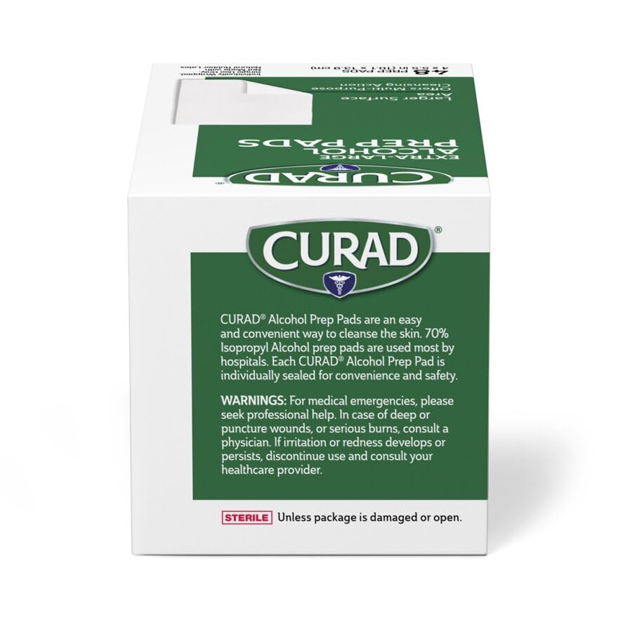 CURAD XL Size 2-Ply Sterile Alcohol Prep Pad, 4" x 5.5", 48/Box, Case of 24