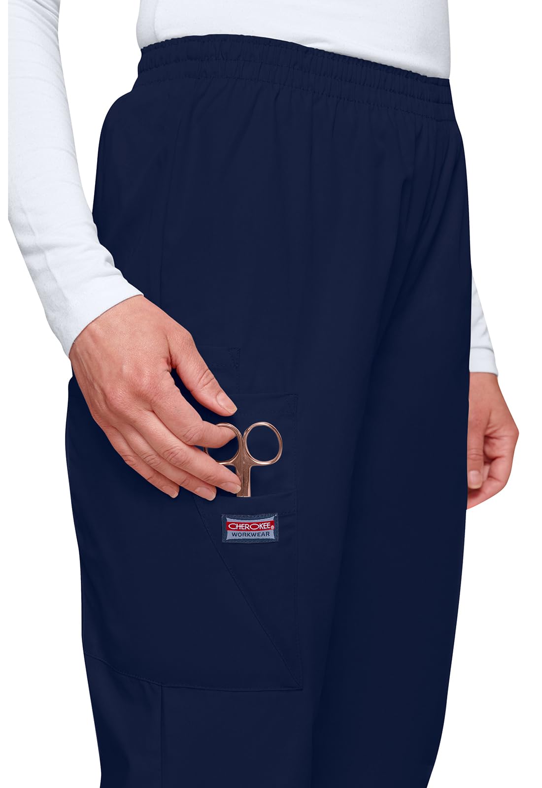 Cherokee Scrubs for Women Cargo Pant Natural Rise Tapered Pull-On Bottom with 4 Pockets , Fade Resistant Fabric - 4200
