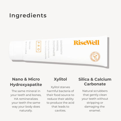 RiseWell PRO Mineral Toothpaste - Micro & Nano Hydroxyapatite Toothpaste for Tooth Remineralization & Alleviate Sensitivity - No Added Fluoride, Safe to Swallow, Natural Teeth Whitening (Wild Mint)