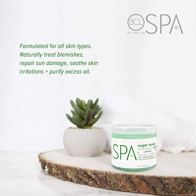 BCL SPA Lemongrass & Green Tea 4-Step Skincare Starter Kit, 16oz Each – Organic Vegan Spa Set for Hands, Feet & Body – Hydrates, Exfoliates, Softens Skin