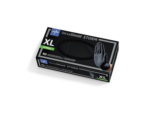 Medline VersaShield Storm Non-Sterile, Powder-Free, Latex-Free, Nitrile Exam Gloves, 9" Length, Extra Large, Black (Pack of 900)