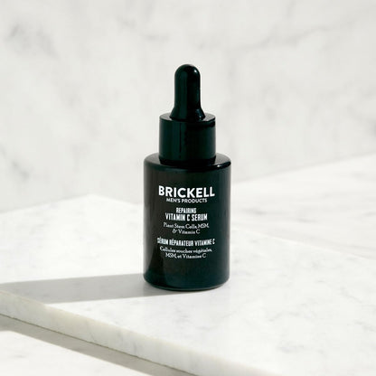 Brickell Men's Anti Aging Vitamin C Serum For Face, Repairing Night Facial Serum for Men, Natural and Organic Hyaluronic Acid Serum For Face to Diminish Wrinkles and Reduce Redness, 1 Ounce, Unscented
