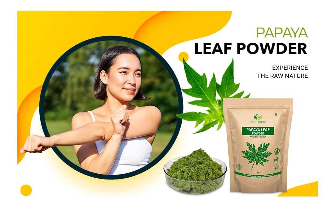 Papaya Leaves Powder 454g (1lb / 16 oz) | Carica Papaya | Papaya Leaf Powder Benefits Hair and Skin| Non GMO (1 Pound(16 Oz)) - Green Nectar