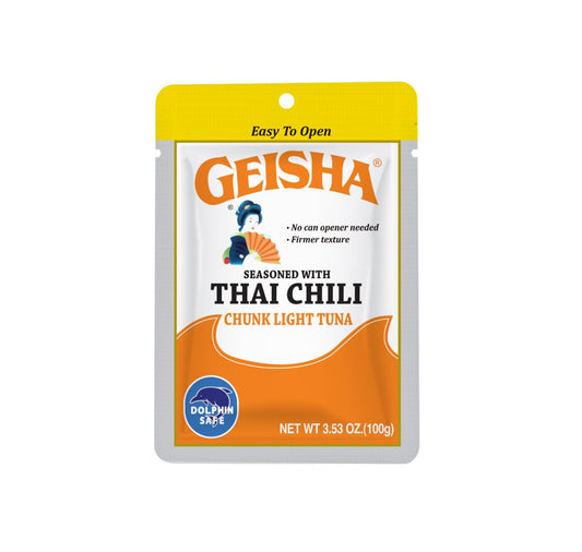 GEISHA Chunk Light Tuna Seasoned with Thai Chili Sauce 3.53oz (Pack of 12), Tuna| HALAL & Kosher Certified – Gluten Free – Wild Caught – Dolphin Safe Catch – Good Source of Protein