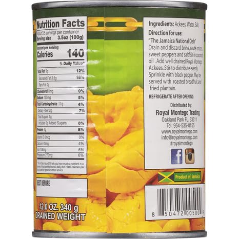 Royal Montego Ackee in Brine, Authentic Jamaican Ackee Fruit, Premium Caribbean Grocery, Traditional Cooking Ingredient, 19 oz