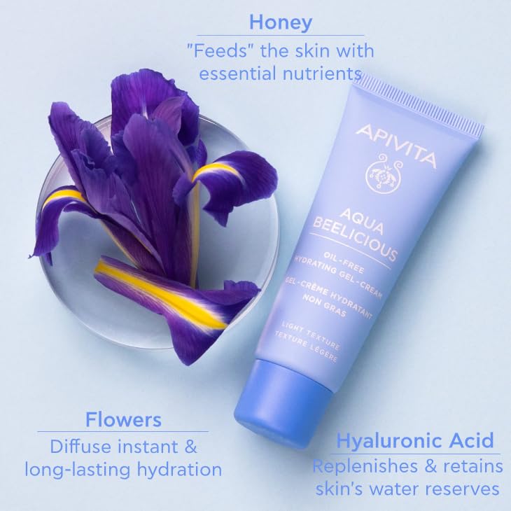 APIVITA Aqua Beelicious Face Gel-Cream | Oil-Free Hydrating Gel-Cream with Honey, Hyaluronic Acid & Flowers, 40 mL / 1.35 oz