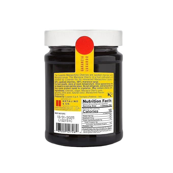 Luxardo The Original Maraschino Cherries | Gourmet Italian Maraschino Cherries | Ideal for Cocktails and Desserts, 400g Jar