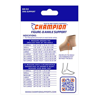 Champion Figure 8 Ankle Support, Light Elastic Compression Brace, Muscle Joint Recovery, Beige, Medium