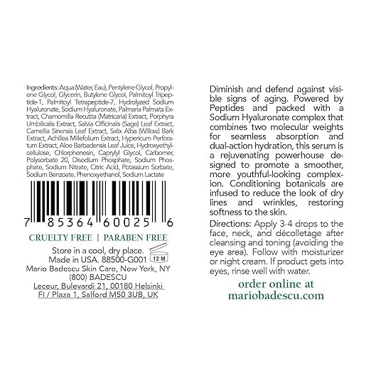 Mario Badescu Super Peptide Serum for Face, Reduces the Look of Fine Lines & Wrinkles, Skincare with Sodium Hyaluronate & Peptides, Hydrating, Anti Aging Facial Serum for All Skin Types, 1 Fl Oz