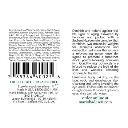 Mario Badescu Super Peptide Serum for Face, Reduces the Look of Fine Lines & Wrinkles, Skincare with Sodium Hyaluronate & Peptides, Hydrating, Anti Aging Facial Serum for All Skin Types, 1 Fl Oz