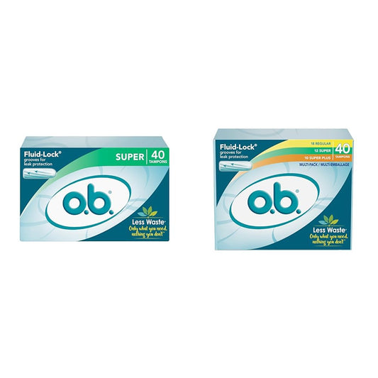 o.b. Tampons | Non-Applicator Tampon Bundle | Super 40ct and Regular/Super/Super Plus 40ct Multipack