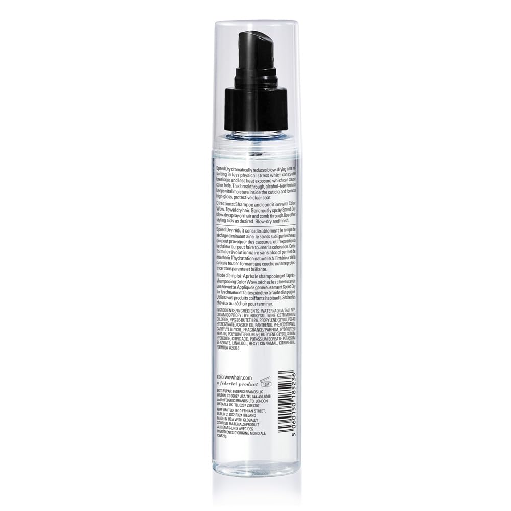 COLOR WOW Speed Dry Blow Dry Spray – Cut Blow Dry Time by 30% | Heat Protectant, Prevent Breakage | Cruelty-Free & Gluten-Free