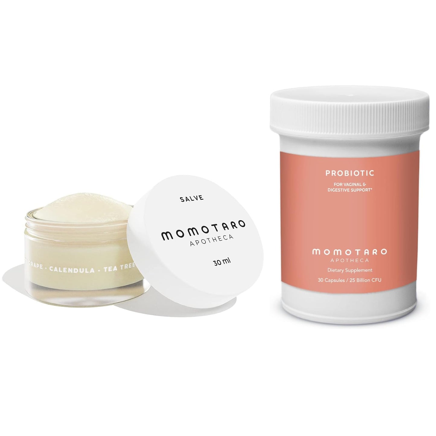 MOMOTARO APOTHECA Vaginal Moisturizer Organic Vulva Salve & Organic Probiotic for Women Vaginal & Digestive Supplement Set - Soothing Balm Vulvovaginal Dryness, Odor, Itching, Burning, Redness, BV