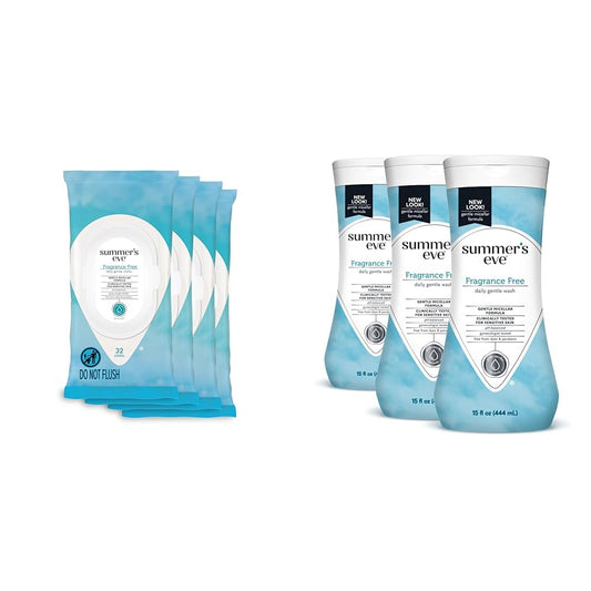 Summer's Eve Fragrance Free Gentle Daily Feminine Wipes 32 Count 4 Pack and All Over Body Wash 15 fl oz 3 Pack