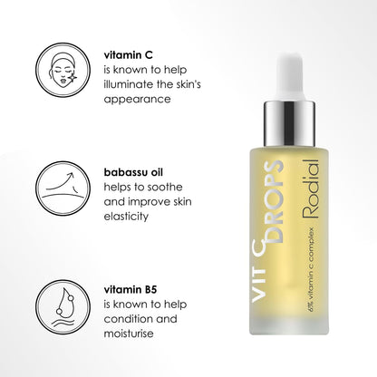 Rodial Vit C Booster Drops 1 fl oz, Lightweight Vitamin C Face Serum with Vitamin B5 & Babassu Oil, Brightening Facial Drops to Boost Radiance & Luminosity