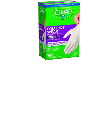 Medline Curad Comfort Wear Latex Exam Gloves, Powder-Free, One Size Fits Most, 100 count (Pack of 10)